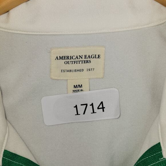 American Eagle Full Zip Track Jacket Clover Size Medium White Green Y2k Read - Picture 6 of 13